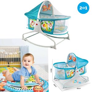 Berceau, Lit à bascule avec tapis 2en1, sons et vibrations pour Bébé