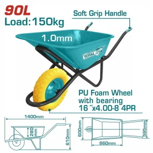 Brouette TOTAL 90Litres / 150Kg avec roue en mousse PU