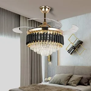 Lampe ventilateur de plafond invisible moderne caché avec lumière – Lustre Ventilateurs de plafond rétractables de 42 pouces avec lumières et télécommande,
